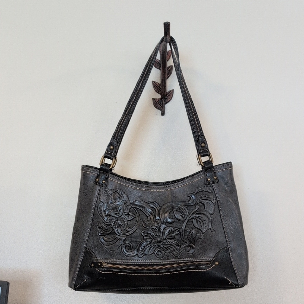 b.o.c. Gray and Black Floral Shoulder Bag